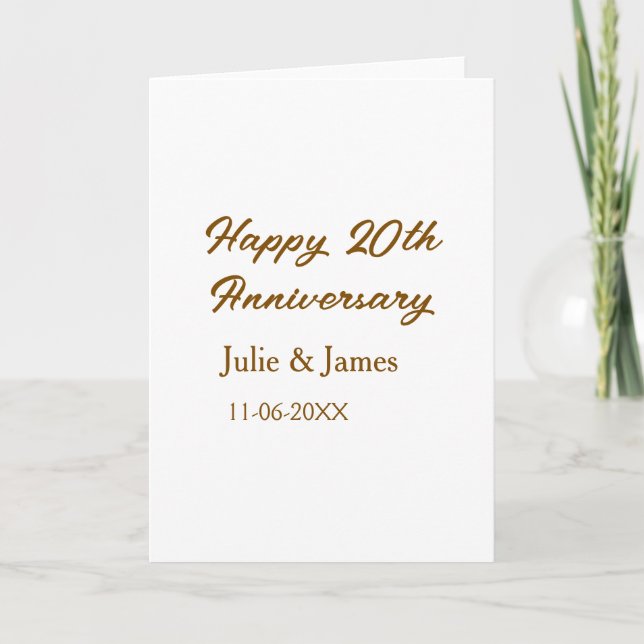 Tarjeta Brown golden happy 20th anniversary name datsimple (Anverso)