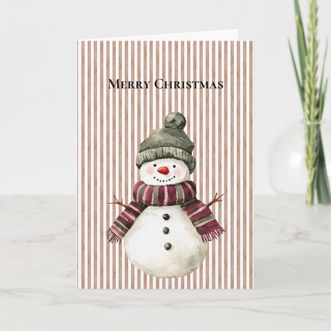 Tarjeta Brown Stripes Navidades Snowman (Anverso)
