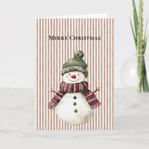 Tarjeta Brown Stripes Navidades Snowman