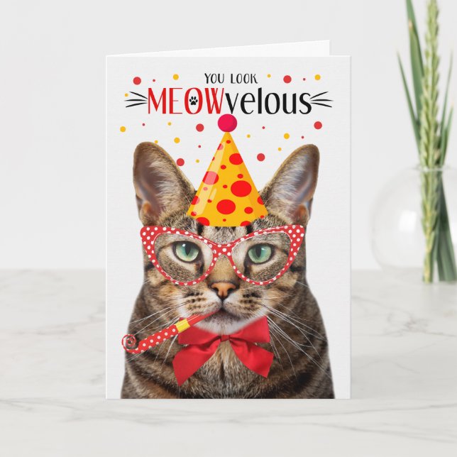 Tarjeta Brown Tabby Cat MEOWvelous Birthday (Anverso)