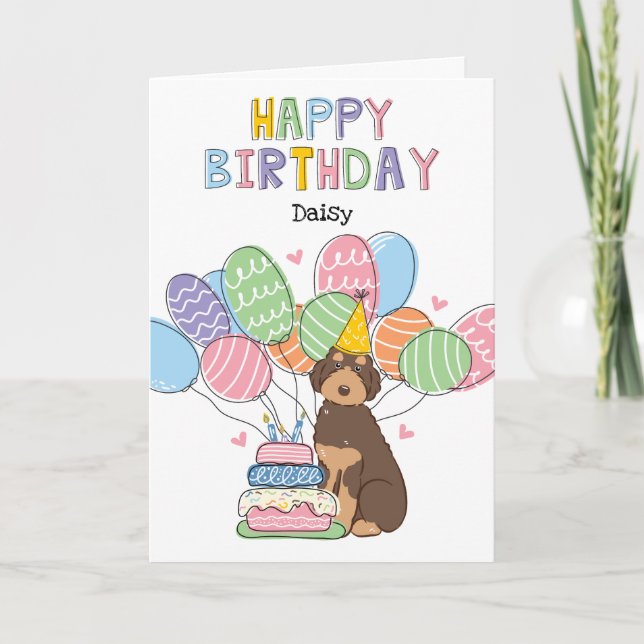 Tarjeta Brown Tan Aussiedoodle Perro Feliz Cumpleaños (Anverso)