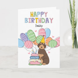 Tarjeta Brown Tan Aussiedoodle Perro Feliz Cumpleaños