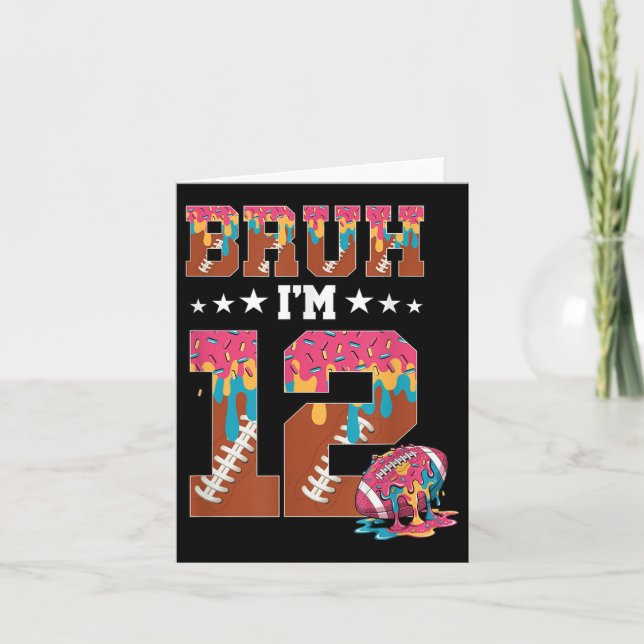 Tarjeta Bruh 12th Birthday Boy Football Ice Cream Drip 12 (Anverso)