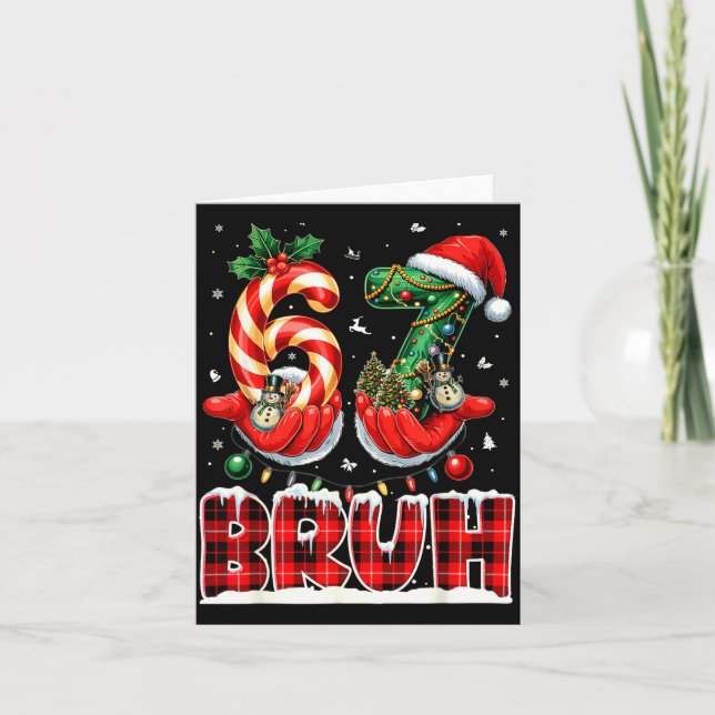 Tarjeta Bruh 67 Christmas 6 7 Meme Pajamas Holiday Gen Alp (Anverso)