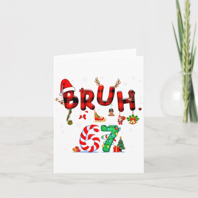 Tarjeta Bruh 67 Seis Siete 6 7 Meme Navidad Caramelo Cane  (Anverso)