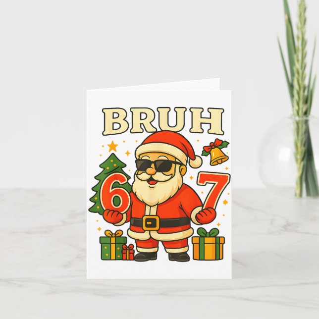 Tarjeta Bruh 67 Six Seven 6 7 Meme Christmas Santa Pajamas (Anverso)