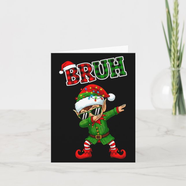 Tarjeta Bruh Dabbing Elf Funny Kids Years Pajamas Christma (Anverso)