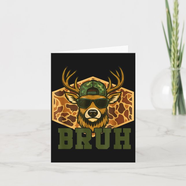 Tarjeta Bruh Deer Funny Deer Hunting Camo Hat Youth Teens  (Anverso)