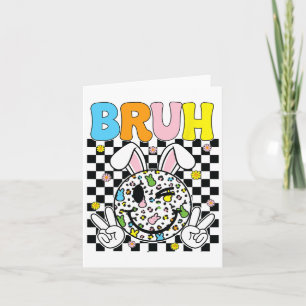 Tarjeta Bruh Easter Day Funny Bunny Eggs Groovy Smile Face