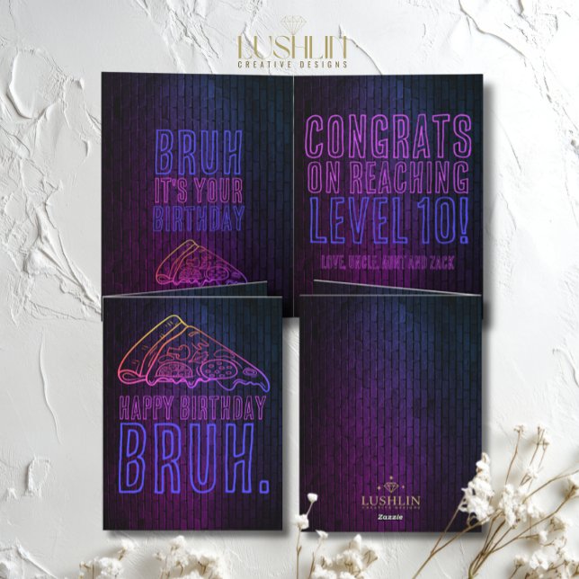 Tarjeta Bruh es tu Fiesta de cumpleaños Neon Pizza (Subido por el creador)