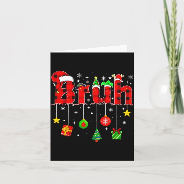 Tarjeta Bruh Funny Christmas Red Plaid Teens Boys Kids Xma (Anverso)