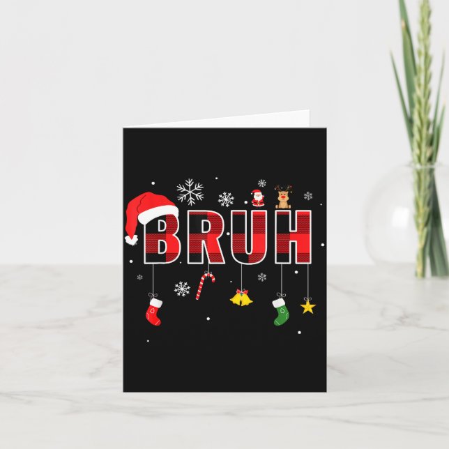 Tarjeta Bruh Funny Christmas Red Plaid Teens Boys Kids Xma (Anverso)