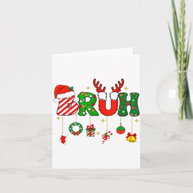 Tarjeta Bruh Funny Christmas Red Plaid Teens Boys Kids Xma (Anverso)