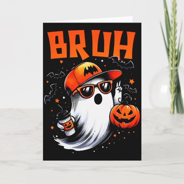 Tarjeta Bruh Ghost Halloween Cute Ghost Trick Or Treat Can (Anverso)