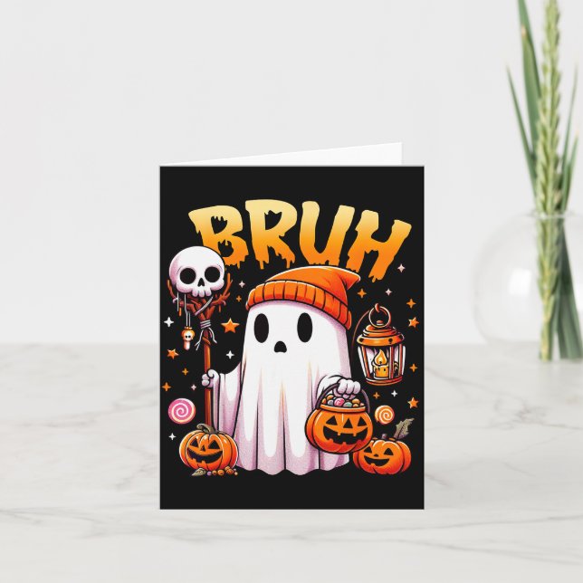 Tarjeta Bruh Ghost Halloween Cute Ghost Trick Or Treat Can (Anverso)
