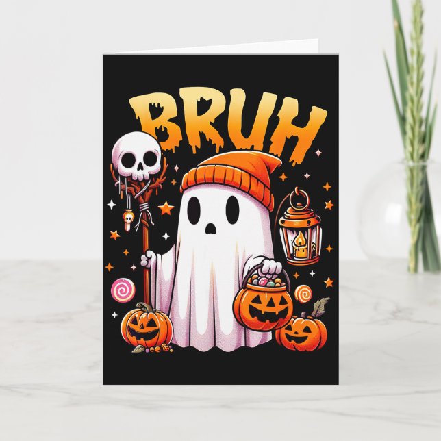 Tarjeta Bruh Ghost Halloween Cute Ghost Trick Or Treat Can (Anverso)