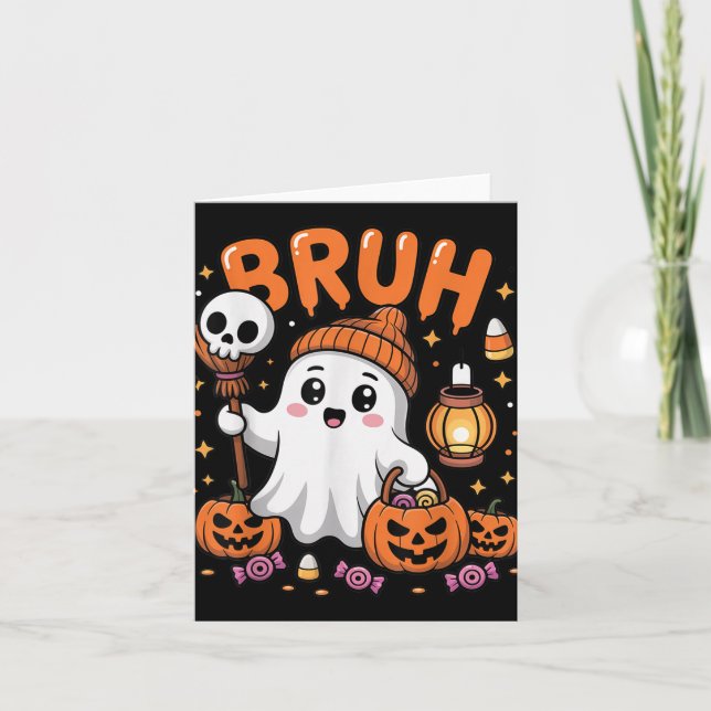 Tarjeta Bruh Ghost Halloween Trick O Trampa De Fantasma Cu (Anverso)