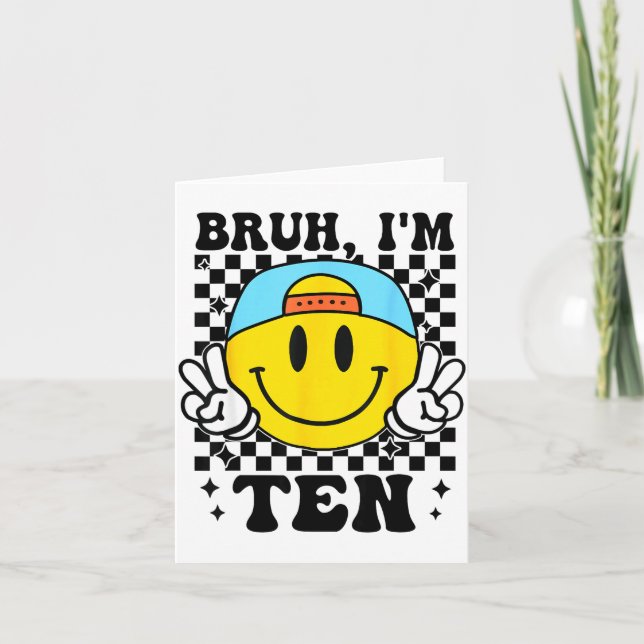 Tarjeta Bruh I'm Ten 10 10th Birthday Groovy Boys Girls 10 (Anverso)