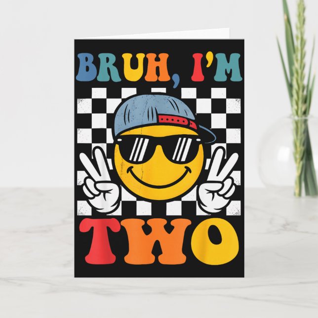 Tarjeta Bruh I'm Two 2 Groovy 2nd Birthday Boys Girls 2 Ye (Anverso)