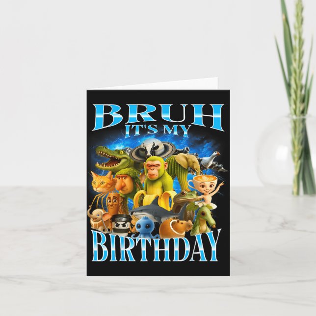 Tarjeta Bruh It's My Birthday Funny Brainrot  (Anverso)