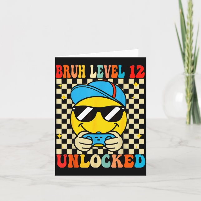 Tarjeta Bruh Level 12 Unlocked Smile Face Video Gamer 12th (Anverso)