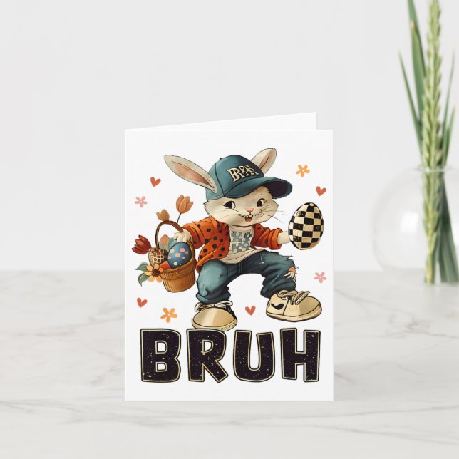 Tarjeta Bruh Meme Easter Day Gracioso Bunny Eggys Adolesce (Anverso)