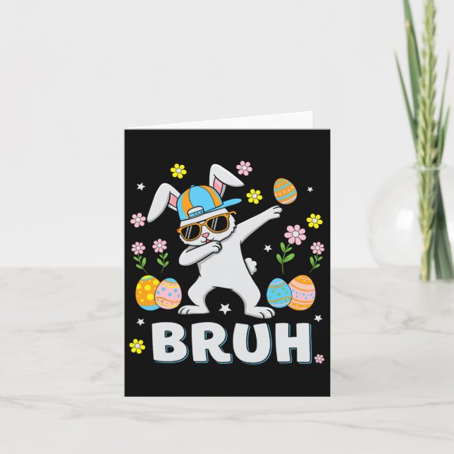 Tarjeta Bruh Meme Easter Day Gracioso Dabbing Bunny Eggys  (Anverso)