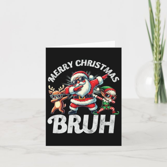 Tarjeta Bruh Meme Santa Dabbing A Través De Los Navidades  (Anverso)
