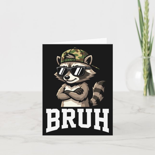 Tarjeta Bruh Raccoon Camo Hat Funny Youth Teens Kids Slang (Anverso)