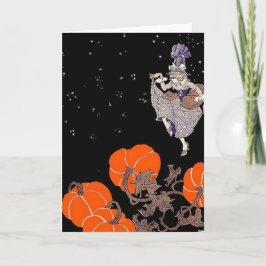 Tarjeta Bruja a la antigua en el parche de calabaza