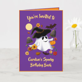 Tarjeta Bruja adorable fantasma truco o trato cementerio