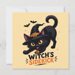 Tarjeta Bruja Adorable Gato Negro Compañero Halloween