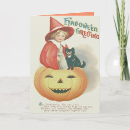 Tarjeta Bruja Adorable Gato Negro Jack O Linterna