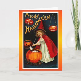 Tarjeta Bruja alegre del rojo de Halloween del vintage