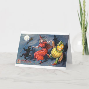 Tarjeta Bruja bailando a la luz de la luna