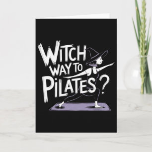 Tarjeta Bruja camino a Pilates divertido Halloween Pilates