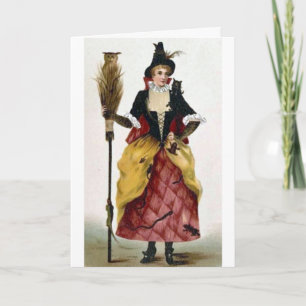 Tarjeta Bruja con la escoba y el búho