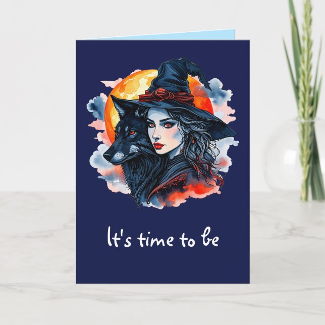Tarjeta Bruja con lobo - Halloween Fan Fun 2 (Anverso)
