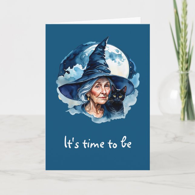 Tarjeta Bruja con un Gato - Wicca Halloween 1 (Anverso)