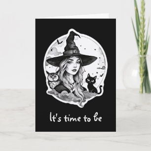 Tarjeta Bruja con un gato y un búho - Halloween Fan Fun 1