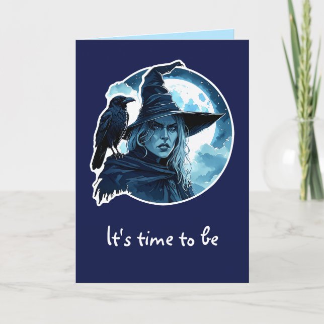 Tarjeta Bruja con un Raven - Halloween Fan Fun 2 (Anverso)