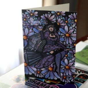 Tarjeta Bruja de café morado arte de margarita            