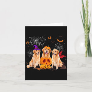 Tarjeta Bruja de calabaza divertida perro retriever dorado