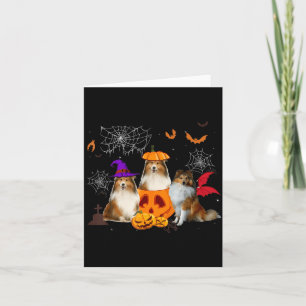 Tarjeta Bruja de calabaza divertida Sheltie perro coincide