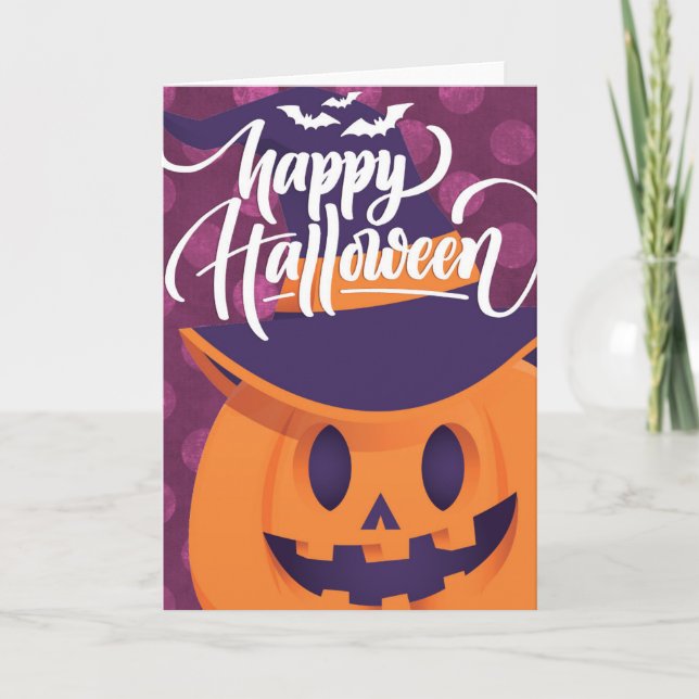 Tarjeta Bruja de calabaza Feliz Halloween (Anverso)