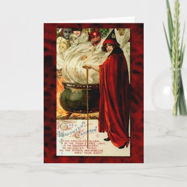 Tarjeta Bruja de época y caldero (Anverso)