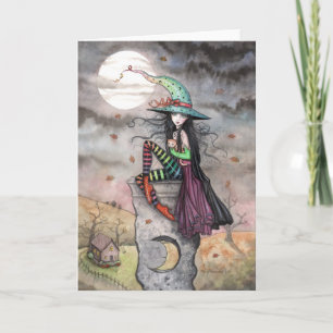 Tarjeta Bruja de Gato de Halloween de Octubre Encantado Ta