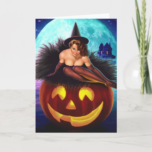 Tarjeta "Bruja de Halloween" (Anverso)
