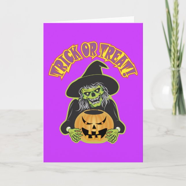 Tarjeta Bruja de Halloween Calavera (Anverso)