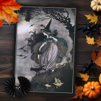 Bruja de Halloween con gato negro y murciélagos